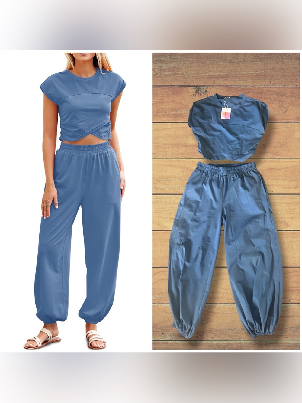 NEW Two Piece Outfits Casual Lounge Sets Crop Tops and Joggers Tracksuit, Large